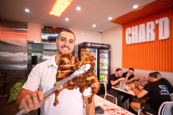 James Estephan at his newly opened Char’d Lebanese chicken shop in Belfield, Sydney.