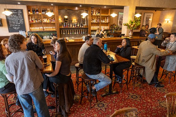 Inside Flying Fox's public bar downstairs.