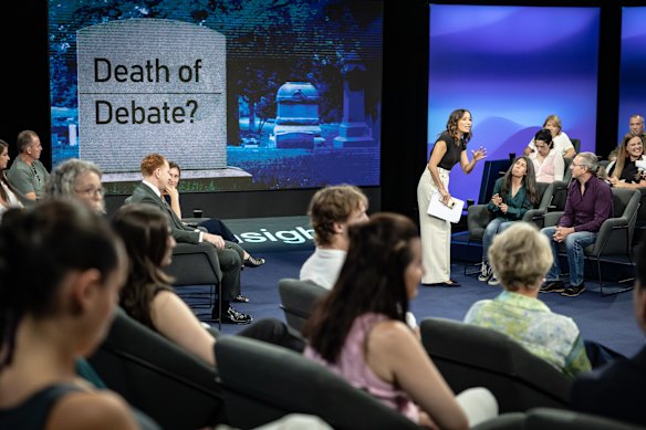 Kumi Taguchi talks to guests in the studio as they arrive. 