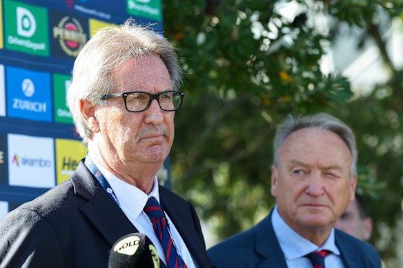 Demons president Steven Smith alongside interim chief executive Brian Cook, who took over from Paul Guerra.