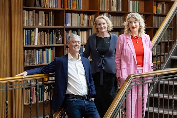 Arts Minister John Graham with State Librarian Caroline Butler-Bowdon and  Sydney Writers’ Festival chief executive Brooke Webb. 