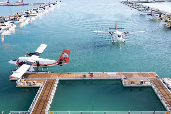 The bustling seaplane terminal at Velana International Airport in Male.