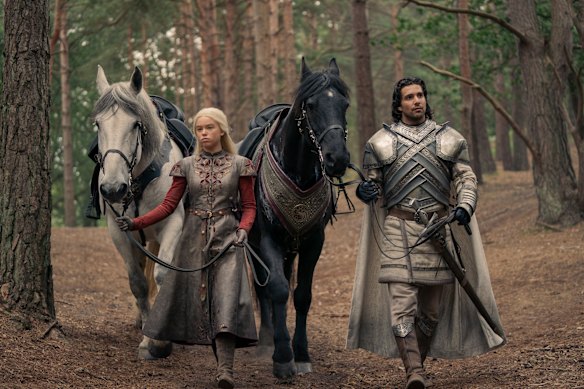 Milly Alcock as Young Princess Rhaenyra Targaryen and Fabien Frankel as Ser Criston Cole in Game of Thrones spin-off House of the Dragon. 