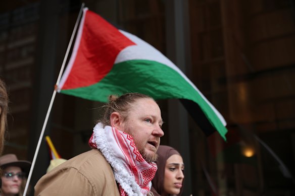 Palestine Action Group’s Josh Lees after the Supreme Court win on Saturday.