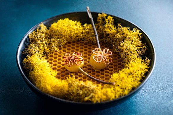 O’Tooles burnt honey ice cream with finger lime, beeswax and white chocolate.