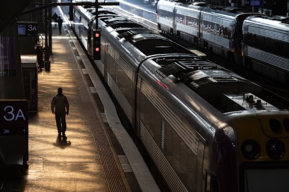 Empty platforms at Southern Cross Station after V/Line trains were cancelled due to the Telstra outages this week.