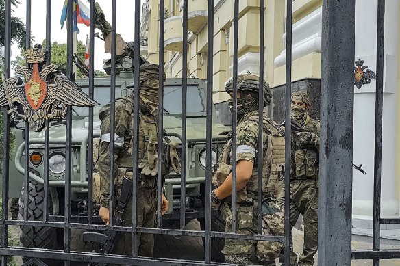 Servicemen of the Wagner Group military company guard in Russia last year. 