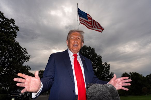 US President Donald Trump on the White House lawn before departing on Tuesday.