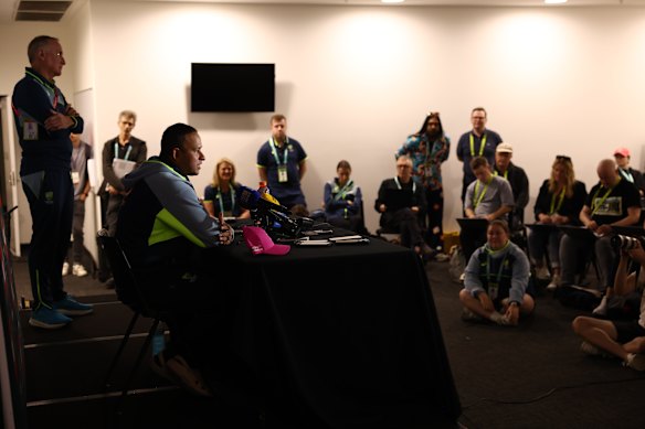 Khawaja addresses the media on Friday morning.