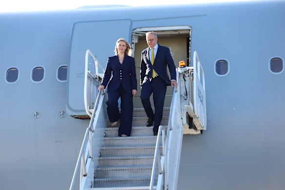Prime Minister Anthony Albanese and Jodie Haydon arrive at JFK International Airport ahead of the 80th session of the United Nations General Assembly in New York.