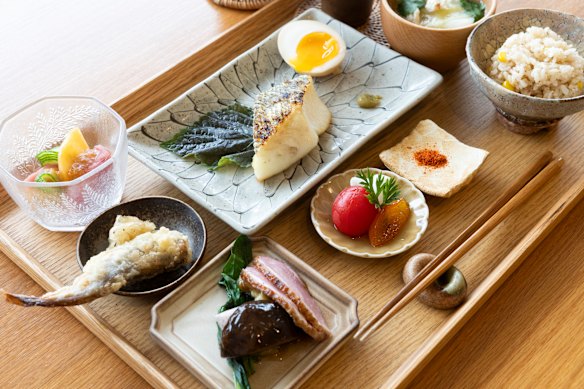 A closer look at the Japanese breakfast set, $55.