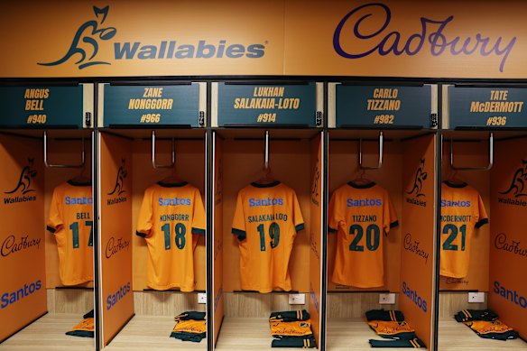 A general view of the Wallabies change room. 