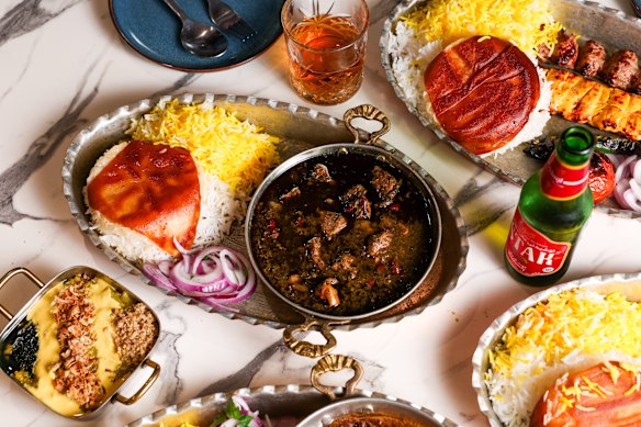 Fesenjan (slow-cooked chicken stew).