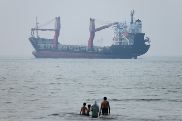 A cargo ship in the Strait of Hormuz off Bandar Abbas, in Iran, on Tuesday.