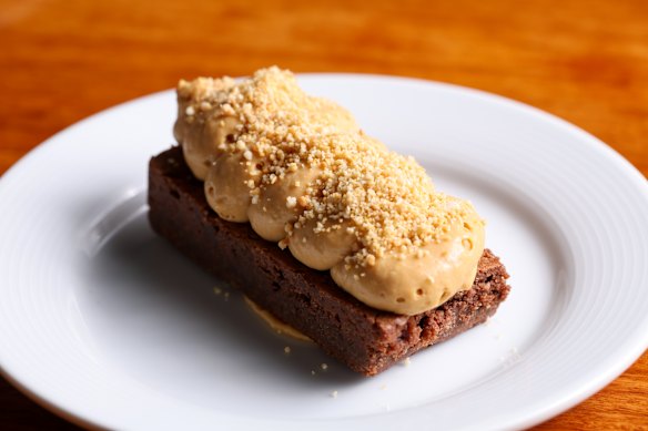 Chocolate cake with caramel cremeux. 