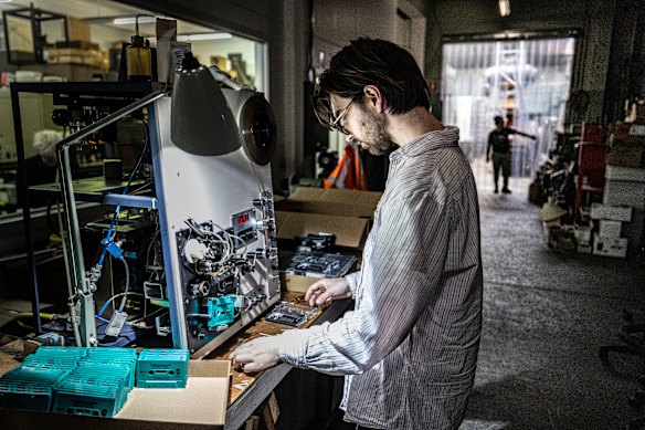 Jarrah Saunders duplicating cassettes at Dex Audio in Melbourne’s Kensington. 