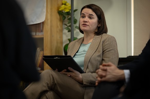 In exile … Svetlana Tikhanovskaya in Sydney this week.