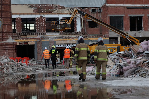 Firefighters at the site. Fire Rescue Victoria and police are investigating how the fire started.