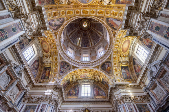 The impressive dome ceiling in Santa Maria Maggiore Basilica in Rome.