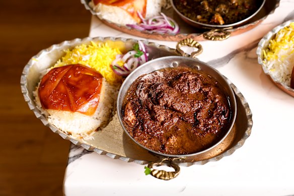 Ghormeh sabzi with diced grass-fed lamb and kidney beans.