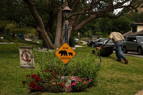 Beware bears: A sign reminds locals and visitors to watch for ursine visitors.