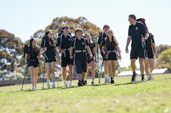 Frankston High School students with outdoor and environment studies teacher Luke Rowe.