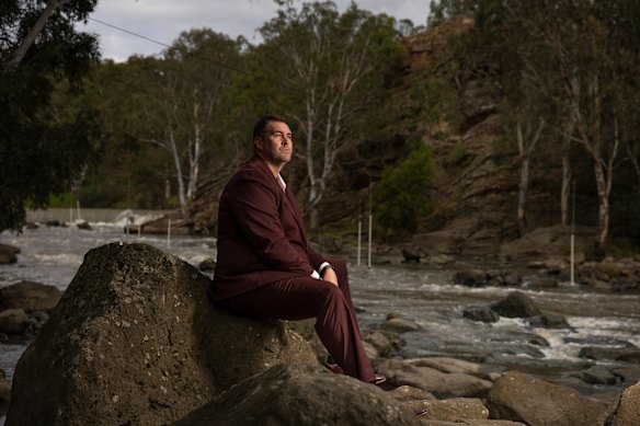 Travis Lovett at Dights Falls. Lovett set out last Sunday to walk to Canberra to ask Prime Minister Anthony Albanese to establish a national truth telling arrangement.