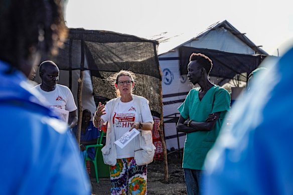 Shelley Cook in 2024 with staff at the MSF cholera treatment centre in Malakal, South Sudan.