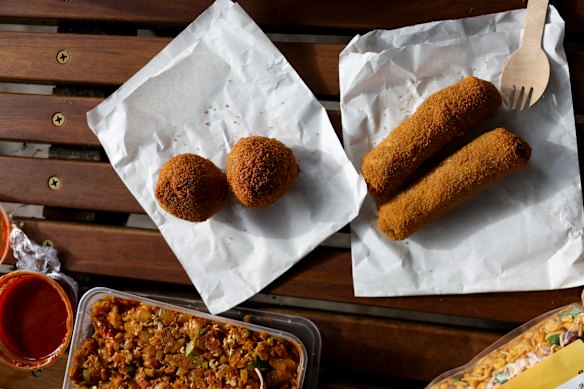 Ram’s mutton rolls and fish patties.