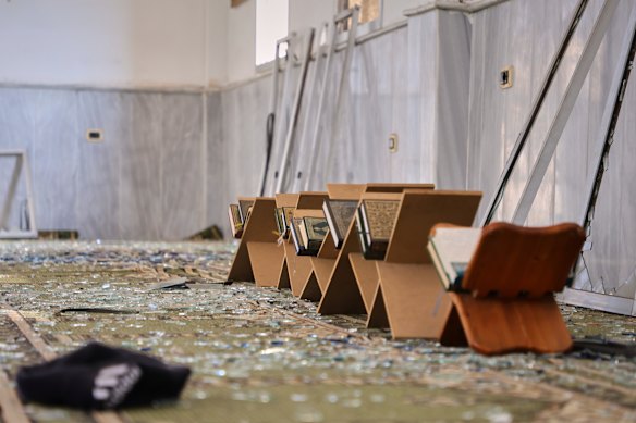 The explosion in the mosque shattered windows and caused a fire.