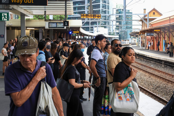 Commuters stranded at Parramatta Station on Friday as a result of industrial chaos.