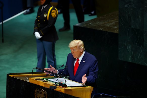 US President Donald Trump addressing the United Nations, where he warned the world - particularly Europe - that their countries were “going to hell”.
