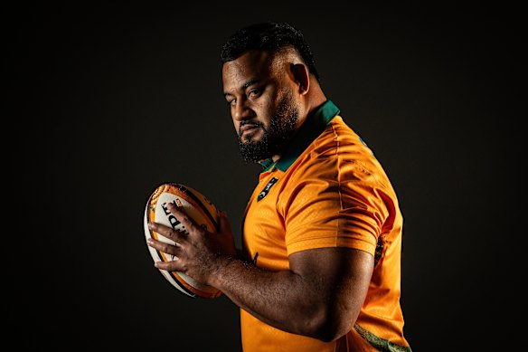 Taniela Tupou poses for a portrait during an Australian Wallabies portrait session.