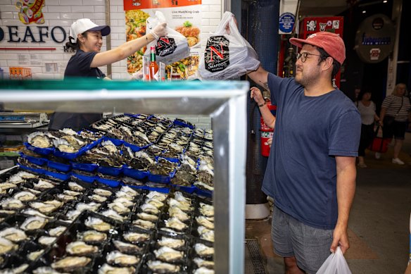 Oysters for sale during the Christmas rush at the Sydney Fish Market in Pyrmont. 