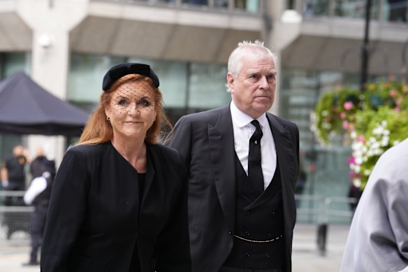 Sarah, Duchess of York, and Prince Andrew, Duke of York, at a requiem mass for Katharine, Duchess of Kent,  last week.