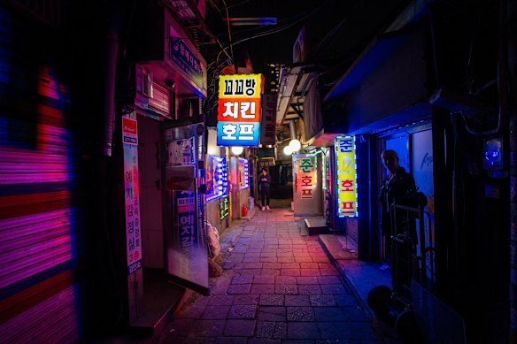 Neon-lit alleys of Seoul’s Euljiro district.