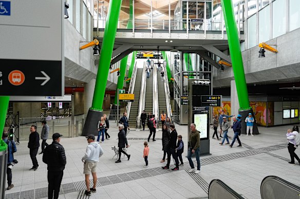 Passengers on the main concourse of Anzac station. 