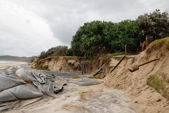 Erosion at Tallow Beach, Suffolk Park, near Byron Bay on March 10 after Ex Tropical Cyclone Alfred.