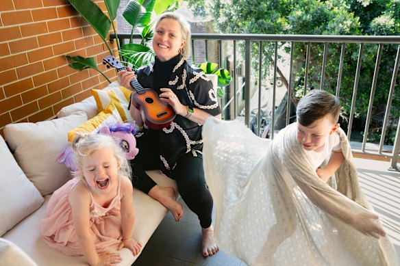 Sophie Toppeross, at home with her children Gigi, 4, and Hugo, 6. For many women in perimenopause, the demands are piling up.