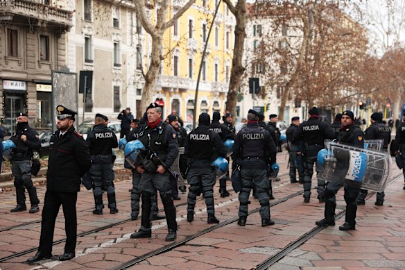 Police officers at the protest.