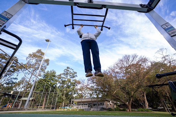 Anthony Seemampillai performs chin-ups at Ruddock Park.