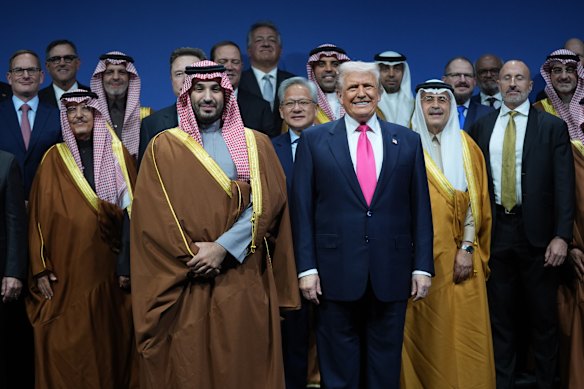 US President Donald Trump with Saudi Arabian Crown Prince Mohammed bin Salman at the Saudi investment forum in Washington, DC, on Wednesday.