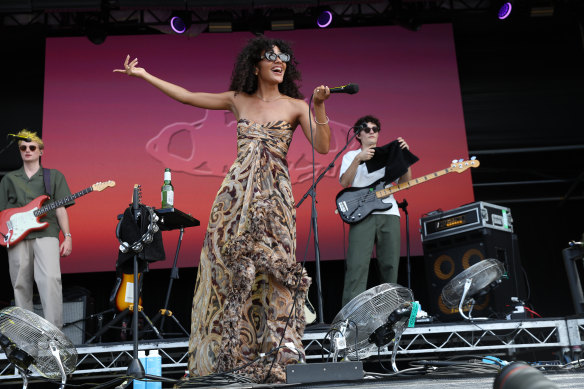 Olivia Dean performing at the Laneway festival in Sydney earlier this year.