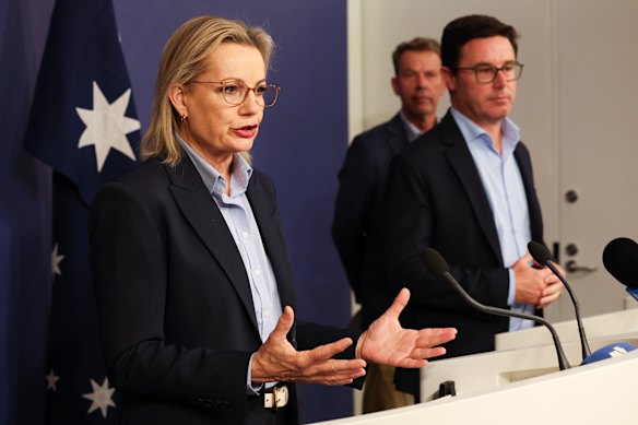 Opposition Leader Sussan Ley, Nationals leader David Littleproud and energy and emissions reduction spokesman Dan Tehan.