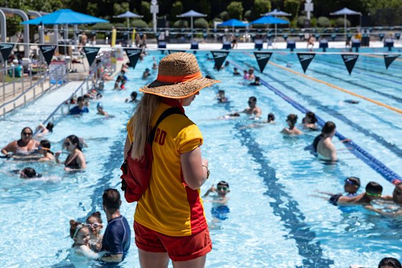 People cooling off at Ashfield Aquatic Centre on a hot summer’s day.
