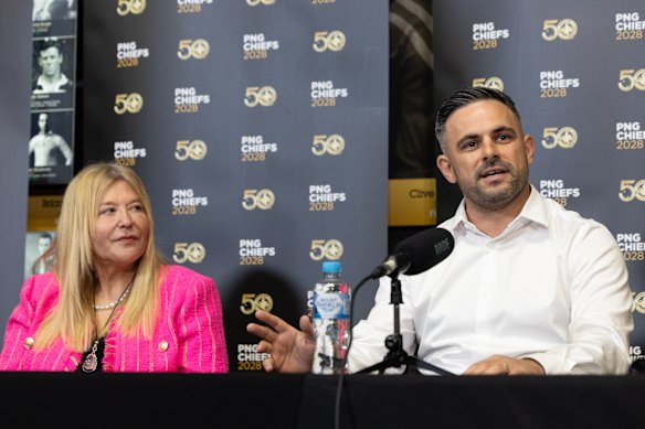 PNG Chiefs football manager Michael Chammas fields questions.