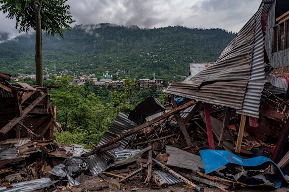 A residence destroyed by artillery shelling allegedly conducted by Pakistani forces in the town of Uri, Indian-controlled Kashmir.