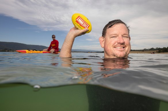 Steven Crameri beats the heat at Penrith Beach on Saturday morning.
