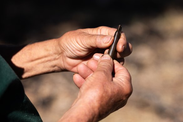 A spent rifle cartridge on the farm.