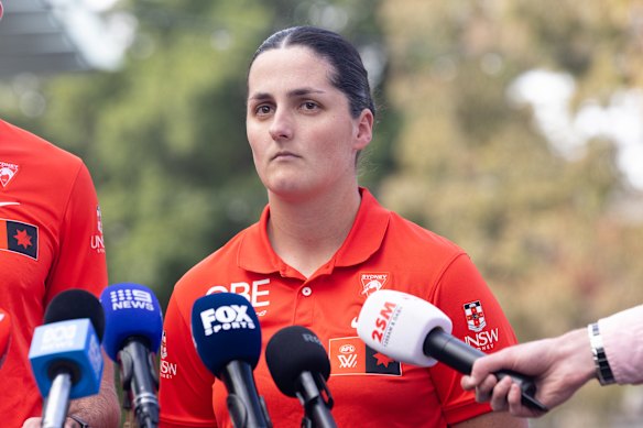 Swans AFLW captain Lucy McEvoy encourages fans to support the women’s team at the SCG on Sunday.
